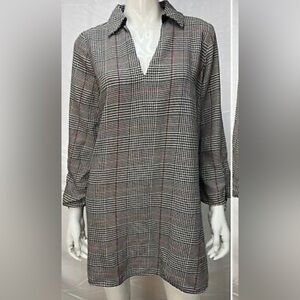 Zara Basic black and white Houndstooth red plaid mini dress size large